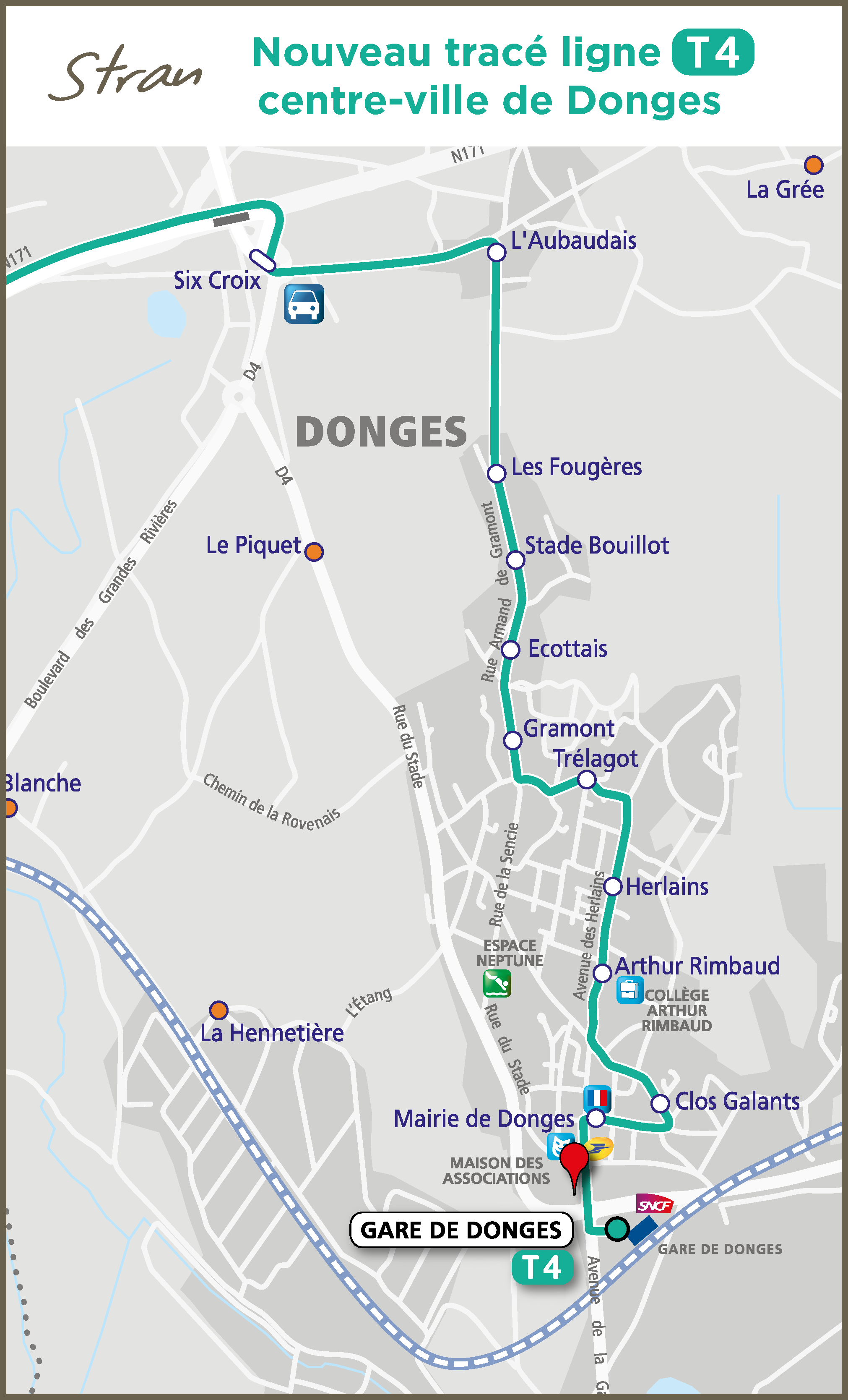 Le nouveau parcours de la ligne T4 à Donges à compter du 29 août