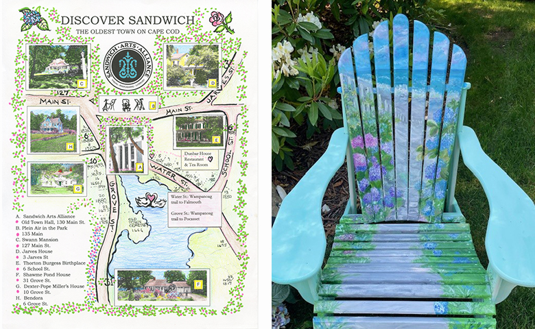 SAA's tour map and hydrangea Adirondack chair