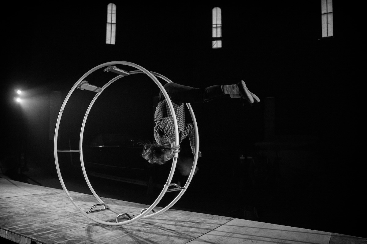 Man upside down in German wheel