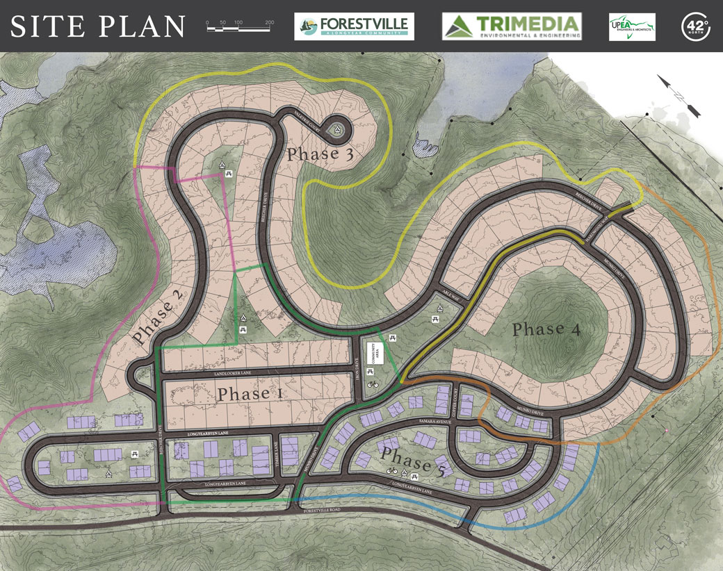 Map of Forestville planned layout. Construction will take place in five phases. 