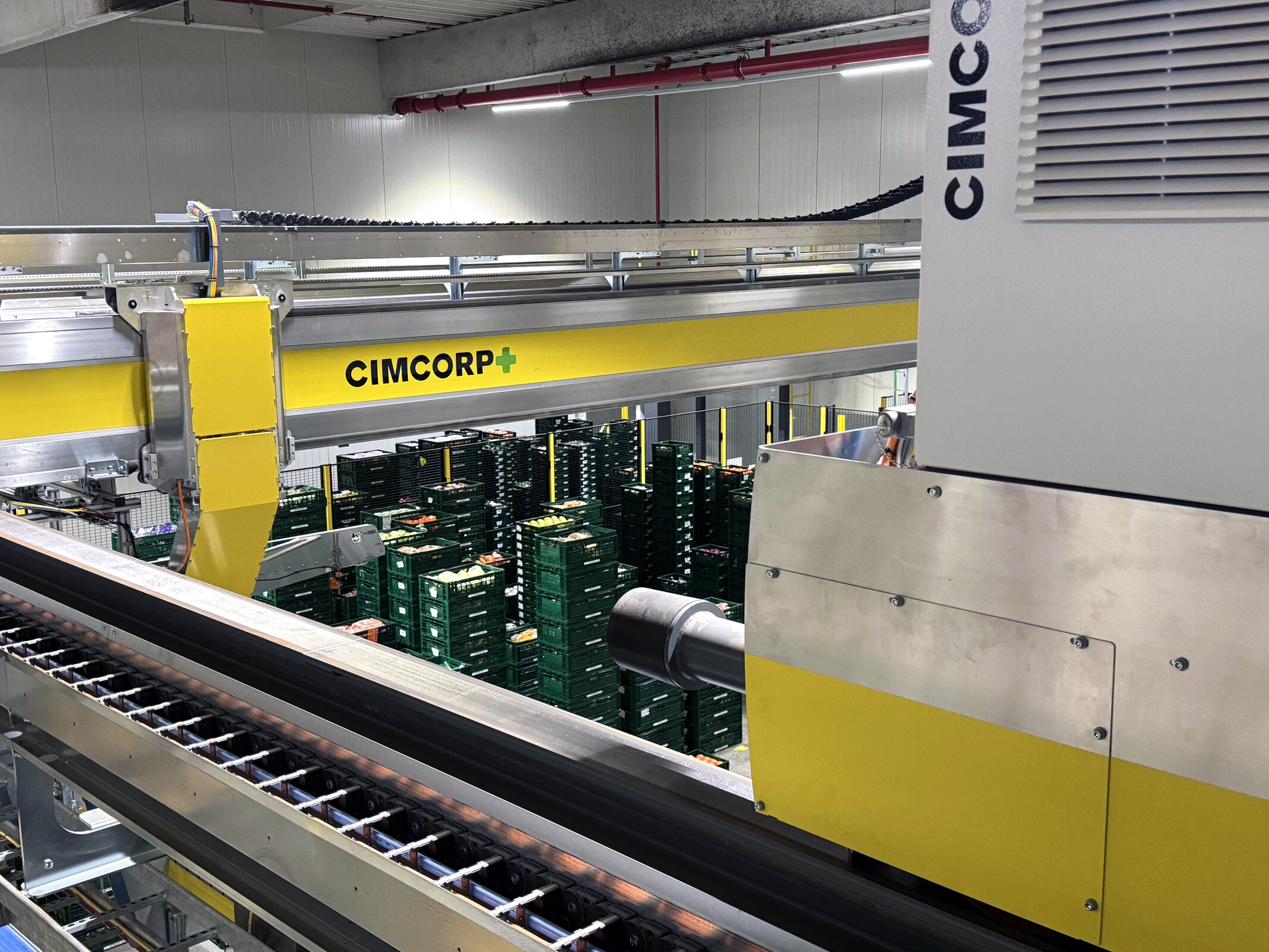 A gantry robot operating in a warehouse